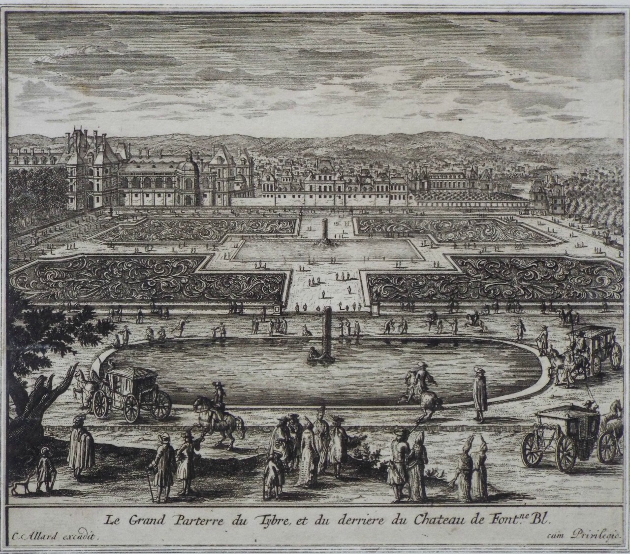 Print - Le Grand Parterre du Tybre et du derrire du Chateau de Fontne. Bl.